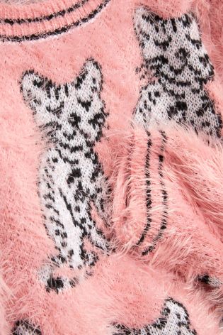Pink Fluffy Cats Sweater (3-16yrs)